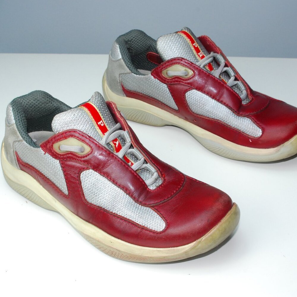 PRADA America's cup Low top Red / Gray Women's leather sneakers